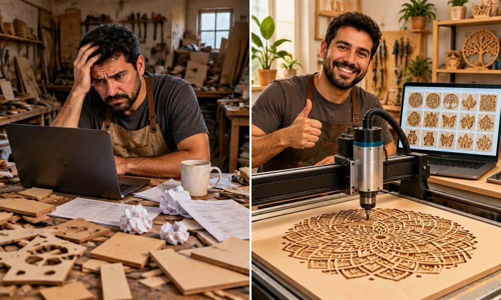 Antes e depois de usar o catálogo CNC